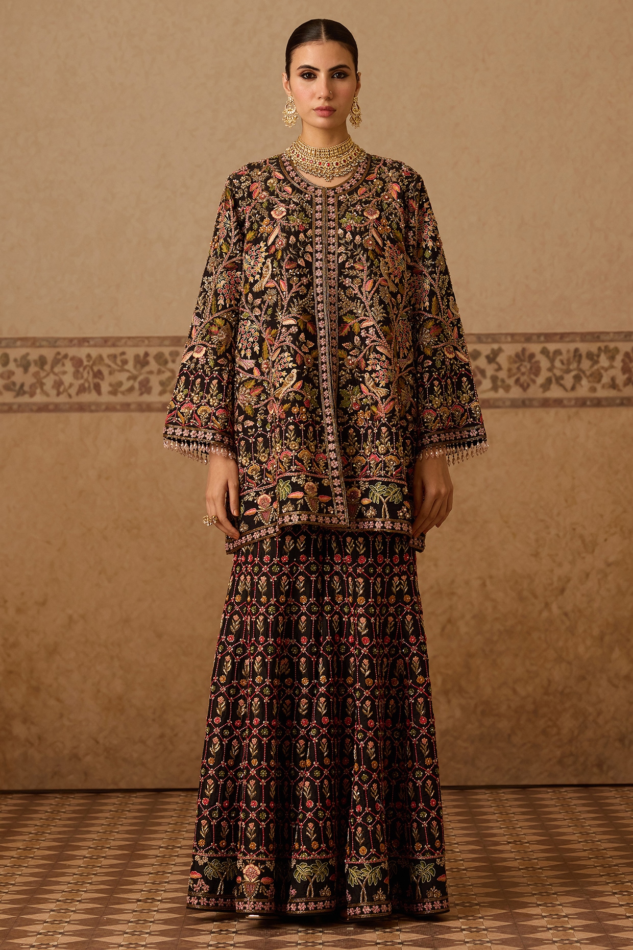 Dareaab by Sonia k Mahajan Black Silk Hand Embroidered Gharara Set