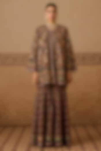 Black Silk Hand Embroidered Gharara Set by Dareaab by Sonia k Mahajan at Pernia's Pop Up Shop