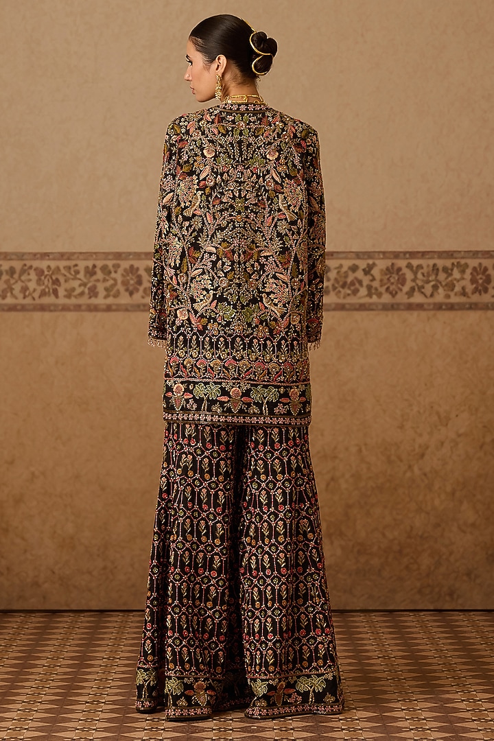 Black Silk Hand Embroidered Gharara Set by Dareaab by Sonia k Mahajan at Pernia's Pop Up Shop