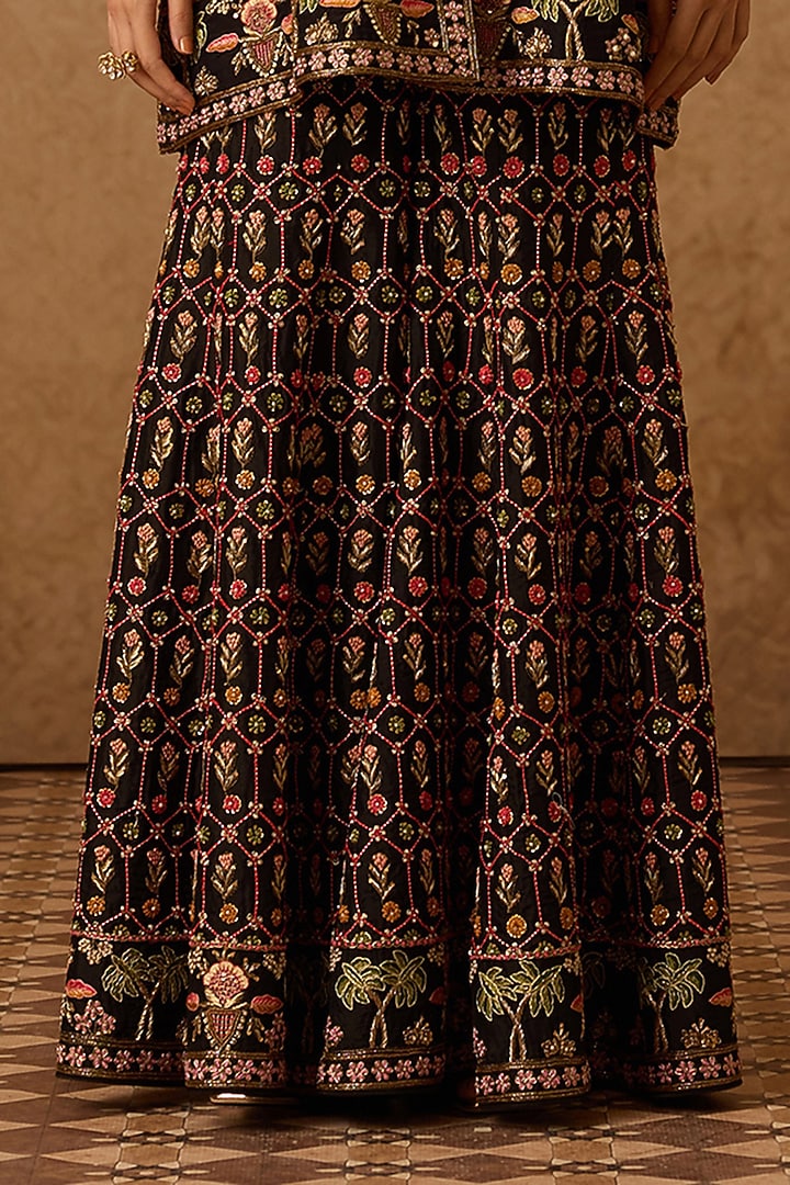 Black Silk Hand Embroidered Gharara Set by Dareaab by Sonia k Mahajan at Pernia's Pop Up Shop