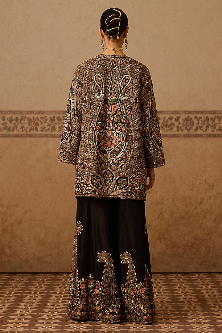 Black Silk Hand Embroidered Gharara Set by Dareaab by Sonia k Mahajan at Pernia's Pop Up Shop