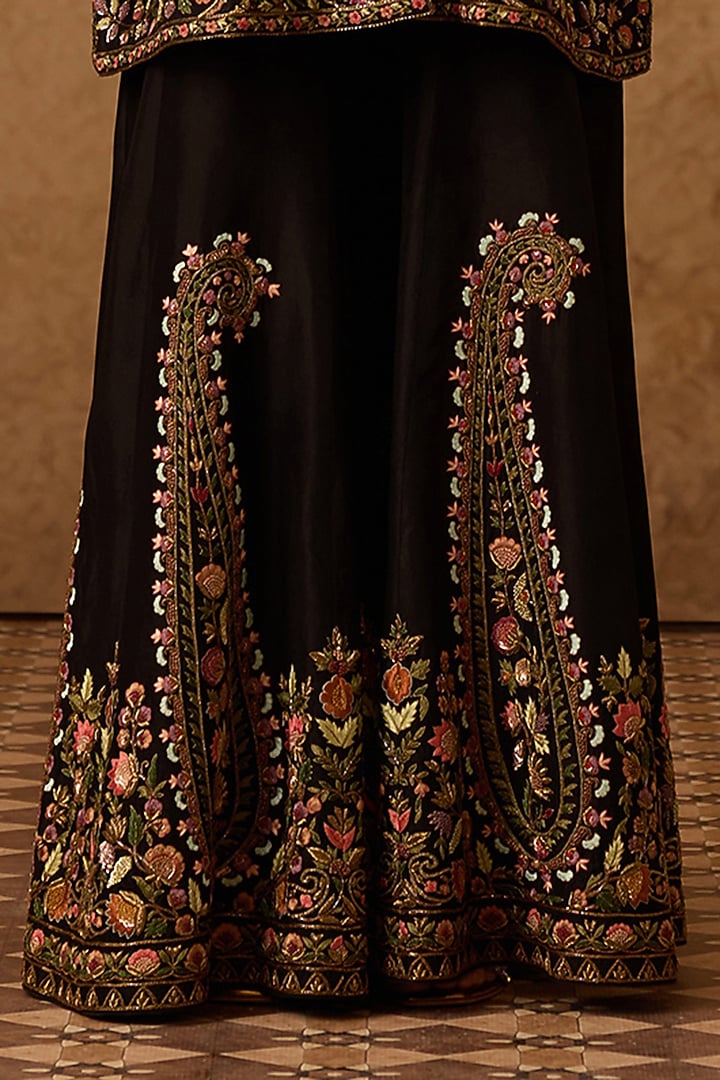 Black Silk Hand Embroidered Gharara Set by Dareaab by Sonia k Mahajan at Pernia's Pop Up Shop