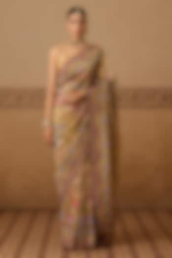 Gold Lame Hand Embroidered Bridal Saree Set by Dareaab by Sonia k Mahajan at Pernia's Pop Up Shop