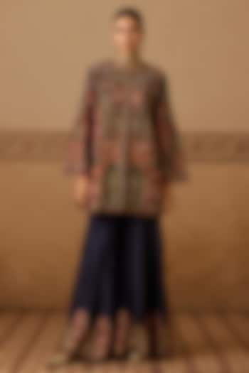 Navy Blue Silk Hand Embroidered Gharara Set by Dareaab by Sonia k Mahajan at Pernia's Pop Up Shop