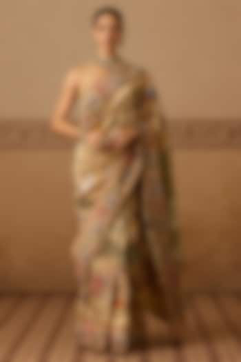 Gold Lame Hand Embroidered Bridal Saree Set by Dareaab by Sonia k Mahajan at Pernia's Pop Up Shop