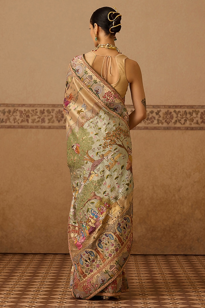 Gold Lame Hand Embroidered Bridal Saree Set by Dareaab by Sonia k Mahajan at Pernia's Pop Up Shop