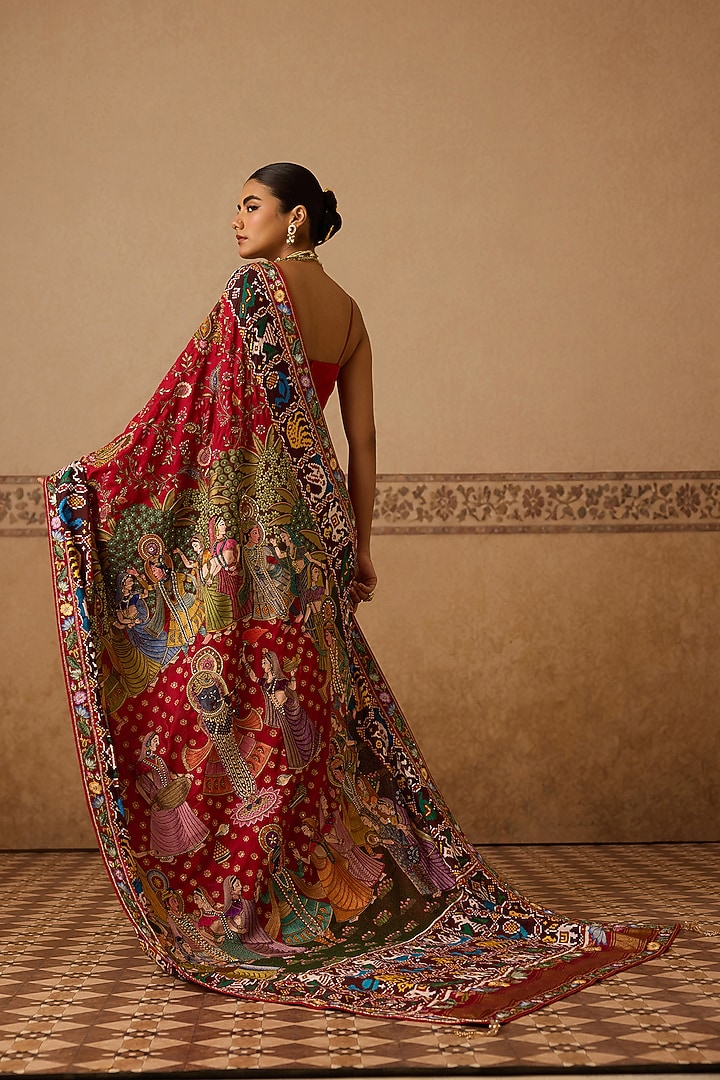 Red Silk Hand Embroidered Bridal Saree Set by Dareaab by Sonia k Mahajan at Pernia's Pop Up Shop