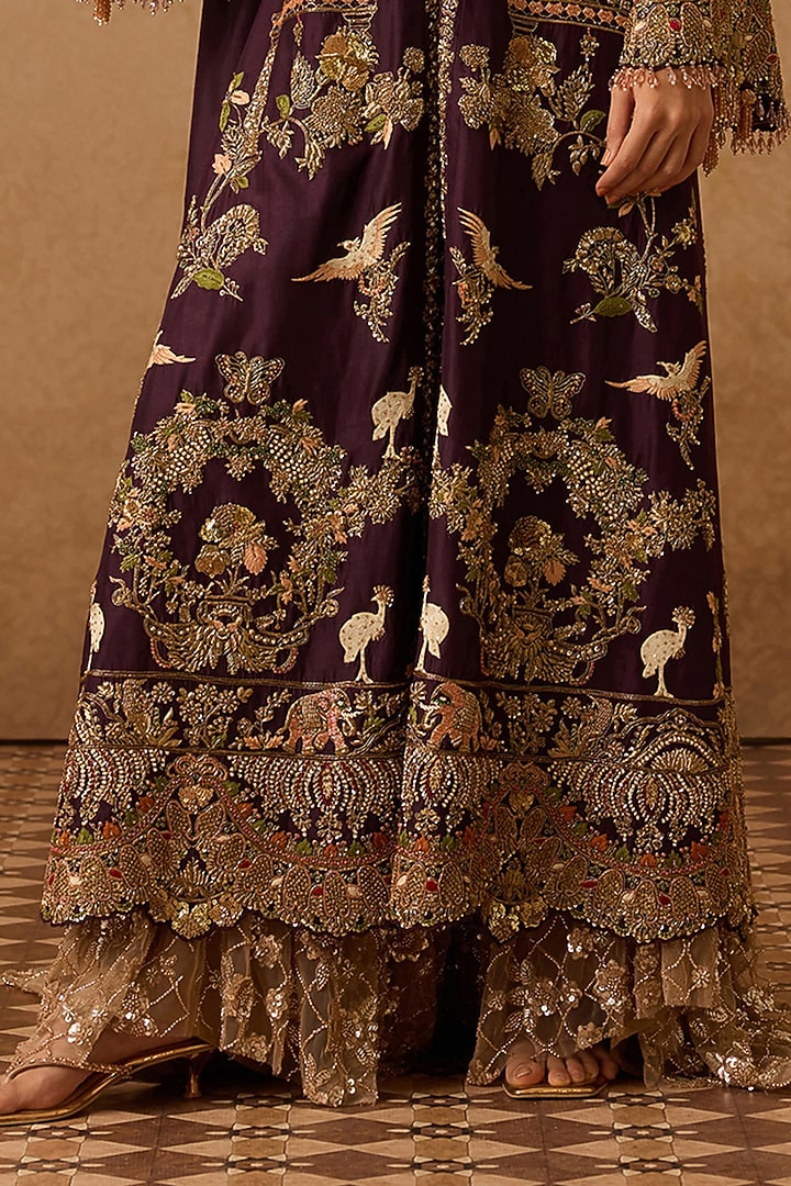 Burgundy Silk Hand Embroidered Cape Set by Dareaab by Sonia k Mahajan at Pernia's Pop Up Shop