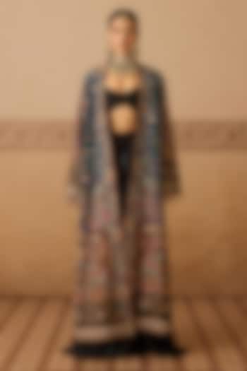 Blue Ombre Silk Hand Embroidered Cape by Dareaab by Sonia k Mahajan at Pernia's Pop Up Shop