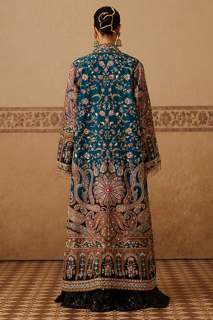 Blue Ombre Silk Hand Embroidered Cape by Dareaab by Sonia k Mahajan at Pernia's Pop Up Shop