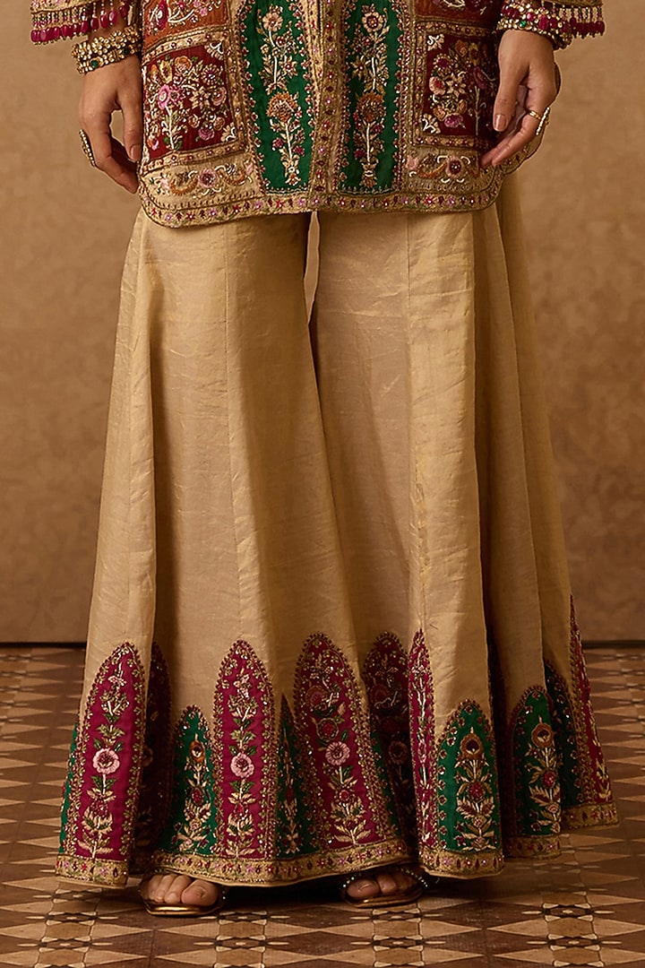 Gold Lame Hand Embroidered Gharara Set by Dareaab by Sonia k Mahajan at Pernia's Pop Up Shop