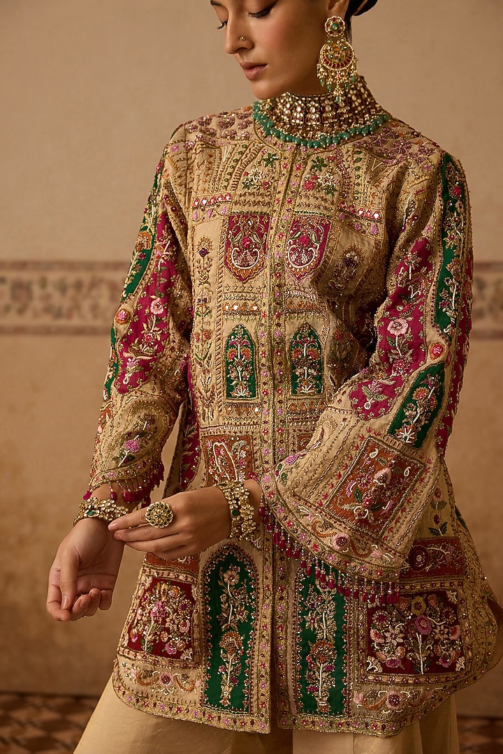 Gold Lame Hand Embroidered Gharara Set by Dareaab by Sonia k Mahajan at Pernia's Pop Up Shop