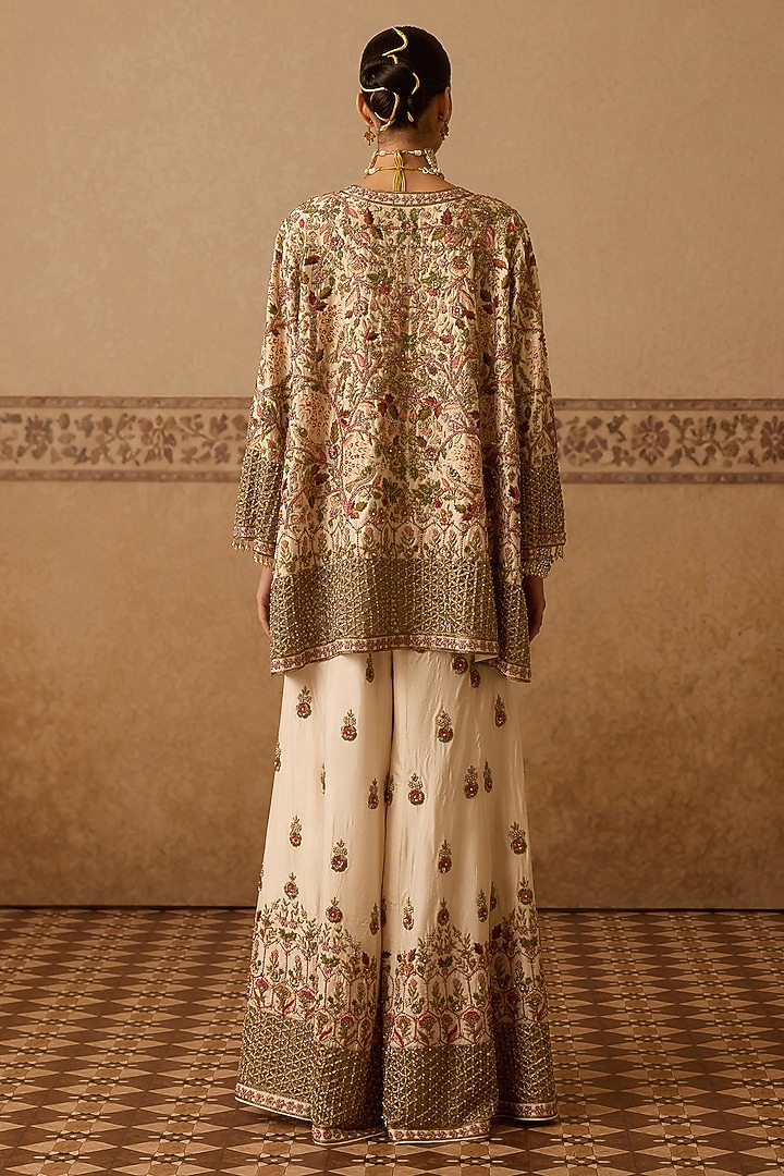 Ivory Silk Georgette Hand Embroidered Gharara Set by Dareaab by Sonia k Mahajan at Pernia's Pop Up Shop