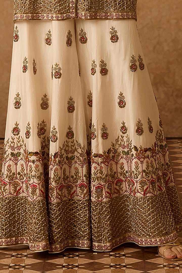 Ivory Silk Georgette Hand Embroidered Gharara Set by Dareaab by Sonia k Mahajan at Pernia's Pop Up Shop