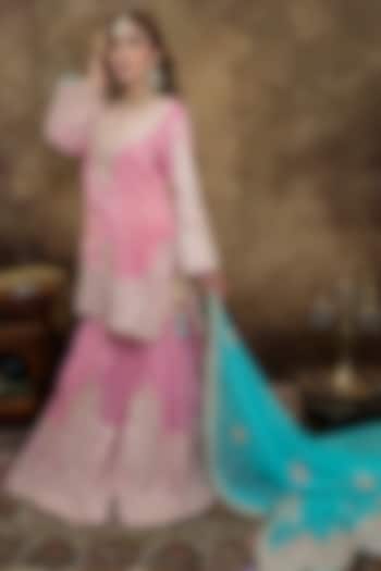 Pink Lame Georgette Tilla Embroidered Wedding Sharara Set by Dareaab by Sonia k Mahajan at Pernia's Pop Up Shop