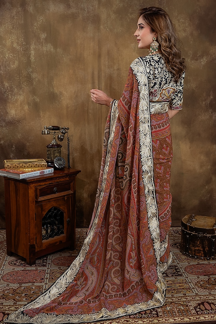 Multi-Colored Georgette Kalamkari Printed Wedding Saree Set by Dareaab by Sonia k Mahajan at Pernia's Pop Up Shop