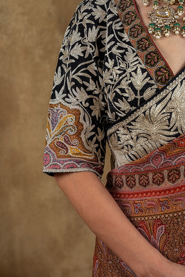 Multi-Colored Georgette Kalamkari Printed Wedding Saree Set by Dareaab by Sonia k Mahajan at Pernia's Pop Up Shop