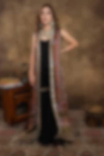 Multi-Colored Satin Georgette Kalamkari Printed Jacket by Dareaab by Sonia k Mahajan at Pernia's Pop Up Shop