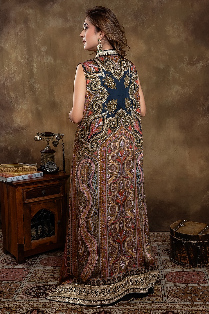 Multi-Colored Satin Georgette Kalamkari Printed Jacket by Dareaab by Sonia k Mahajan at Pernia's Pop Up Shop