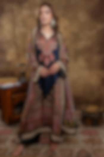 Black Satin Georgette Kalamkari Printed Kurta Set by Dareaab by Sonia k Mahajan at Pernia's Pop Up Shop