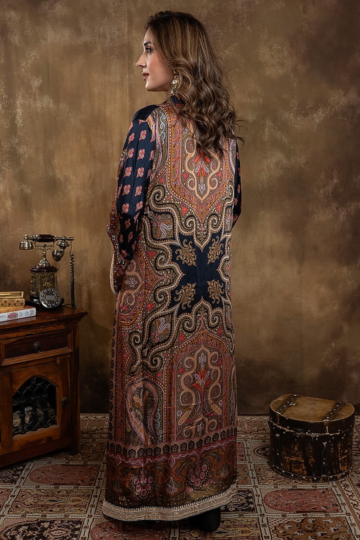 Black Satin Georgette Kalamkari Printed Kurta Set by Dareaab by Sonia k Mahajan at Pernia's Pop Up Shop