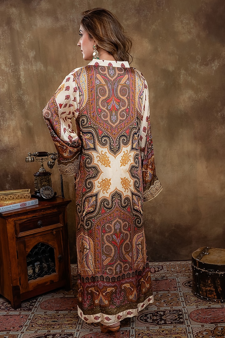 Ivory Satin Georgette Kalamkari Printed Kurta Set by Dareaab by Sonia k Mahajan at Pernia's Pop Up Shop