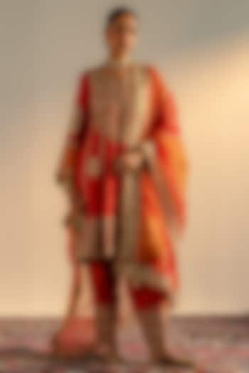 Kesari Orange Tilla Embroidered Kurta Set by Dareaab by Sonia k Mahajan at Pernia's Pop Up Shop