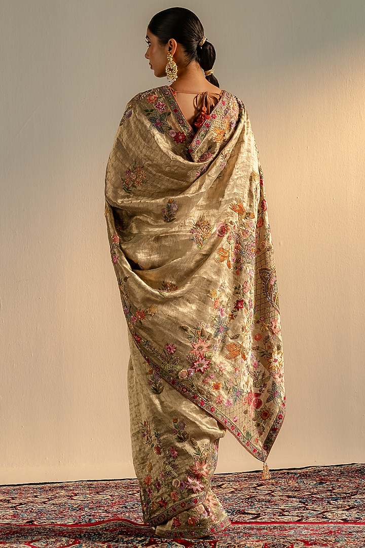 Gold Pure Banarasi Lame Bridal Saree Set by Dareaab by Sonia k Mahajan at Pernia's Pop Up Shop
