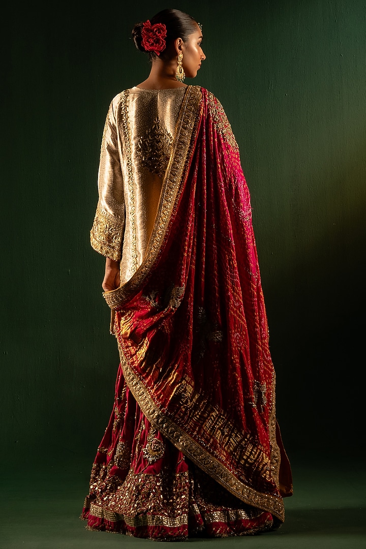 Red Upada Silk Bridal Sharara Set by Dareaab by Sonia k Mahajan at Pernia's Pop Up Shop