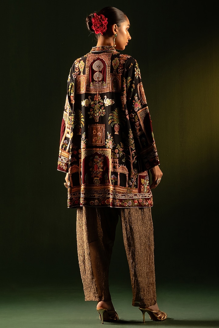 Multi-Colored Georgette Silk Hand Embroidered Jacket Set by Dareaab by Sonia k Mahajan at Pernia's Pop Up Shop
