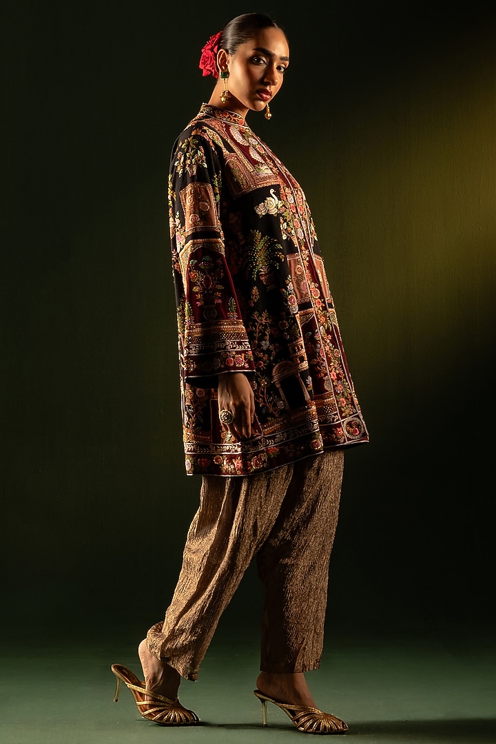 Multi-Colored Georgette Silk Hand Embroidered Jacket Set by Dareaab by Sonia k Mahajan at Pernia's Pop Up Shop
