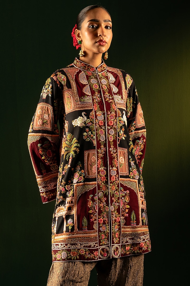 Multi-Colored Georgette Silk Hand Embroidered Jacket Set by Dareaab by Sonia k Mahajan at Pernia's Pop Up Shop