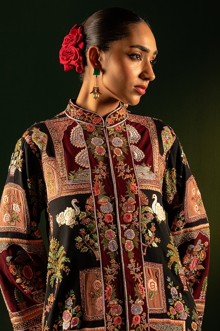 Multi-Colored Georgette Silk Hand Embroidered Jacket Set by Dareaab by Sonia k Mahajan at Pernia's Pop Up Shop