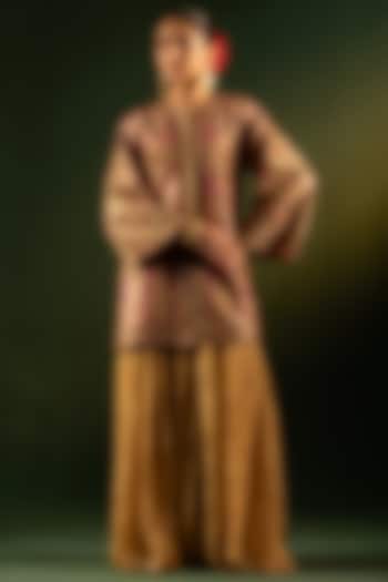 Gold Pink Tissue Lame Zardosi Work Jacket by Dareaab by Sonia k Mahajan at Pernia's Pop Up Shop