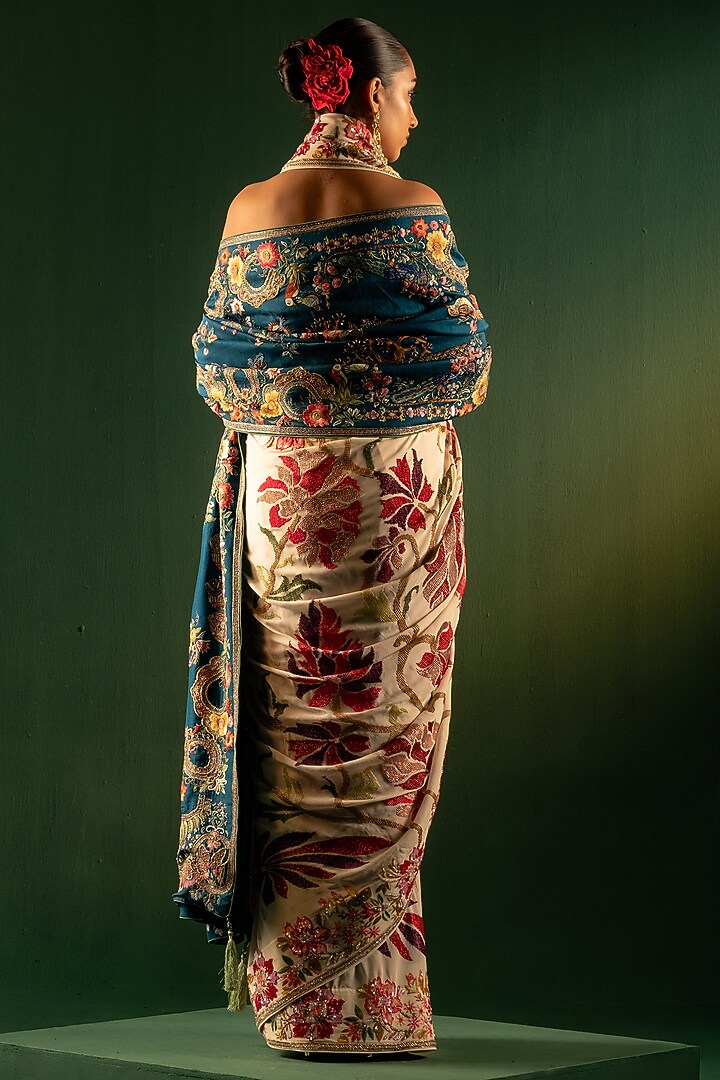Ivory Georgette Sequins Work Bridal Saree by Dareaab by Sonia k Mahajan at Pernia's Pop Up Shop