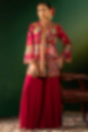 Red Silk Jacket set by Dareaab by Sonia k Mahajan at Pernia's Pop Up Shop