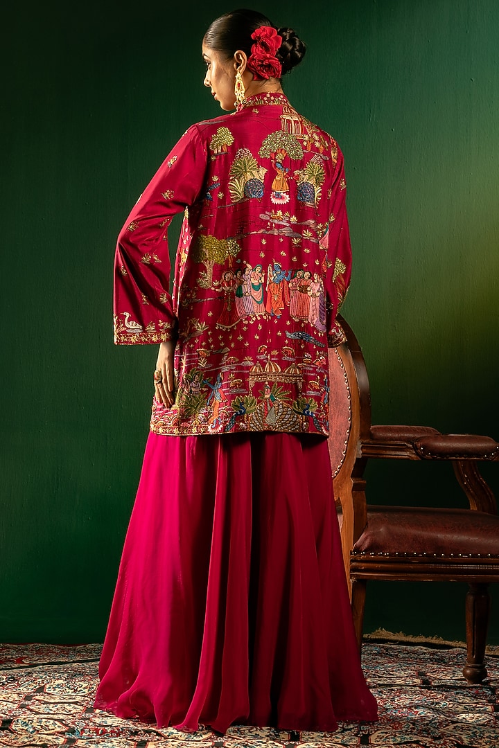 Red Silk Jacket set by Dareaab by Sonia k Mahajan at Pernia's Pop Up Shop