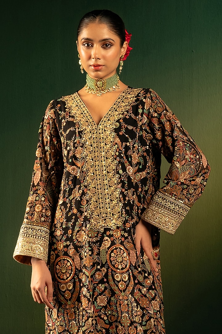 Black Georgette Kaftan by Dareaab by Sonia k Mahajan at Pernia's Pop Up Shop