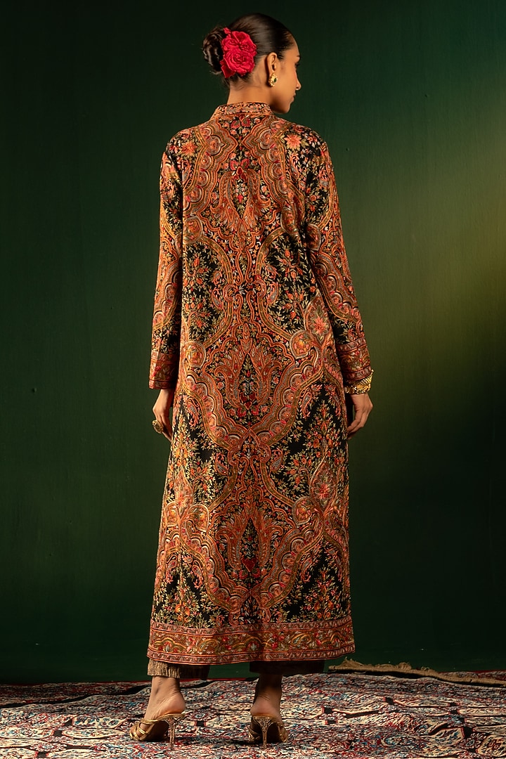 Black & Multi-Colored Georgette Jamawar Jacket by Dareaab by Sonia k Mahajan at Pernia's Pop Up Shop