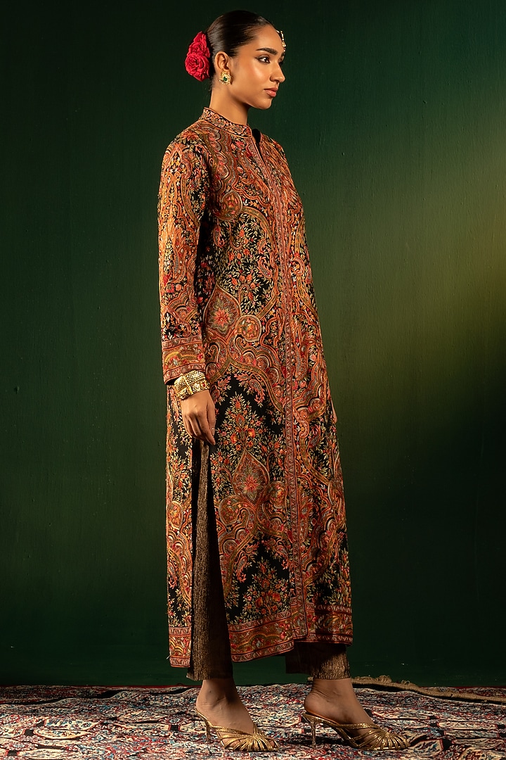 Black & Multi-Colored Georgette Jamawar Jacket by Dareaab by Sonia k Mahajan at Pernia's Pop Up Shop