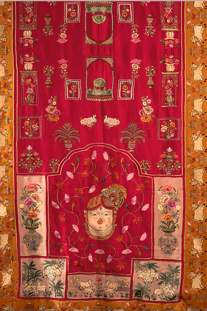 Pink Silk & Pashmina Thread Handwork Shawl by Dareaab by Sonia k Mahajan at Pernia's Pop Up Shop