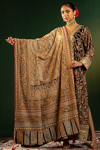 Multi-Colored Silk Shawl by Dareaab by Sonia k Mahajan