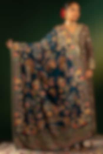 Royal Blue Silk Thread Handwork Shawl by Dareaab by Sonia k Mahajan at Pernia's Pop Up Shop