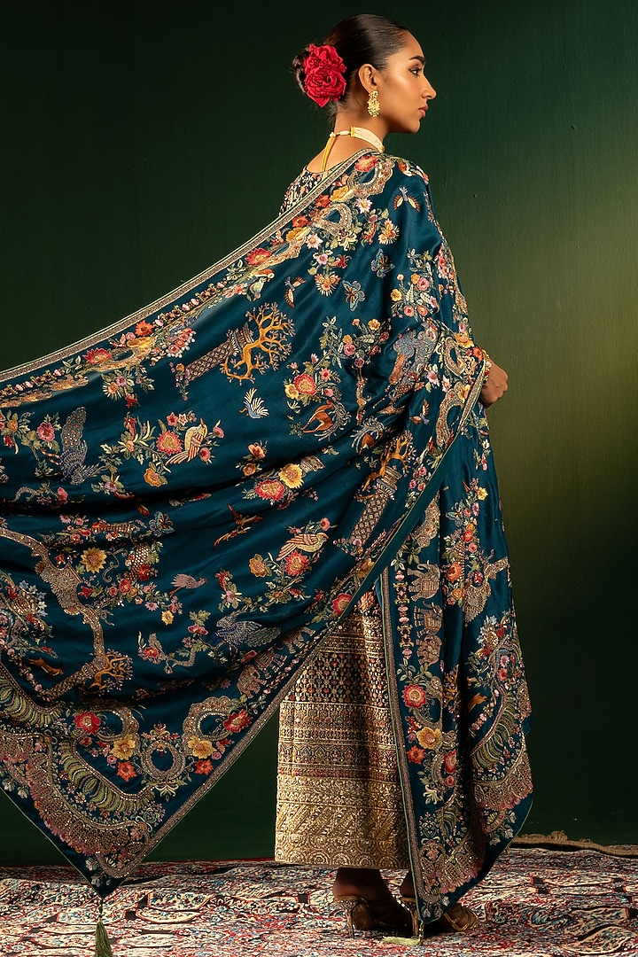 Royal Blue Silk Thread Handwork Shawl by Dareaab by Sonia k Mahajan at Pernia's Pop Up Shop
