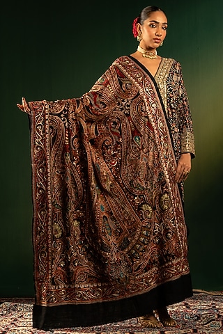 Black Silk Thread Handwork Shawl by Dareaab by Sonia k Mahajan