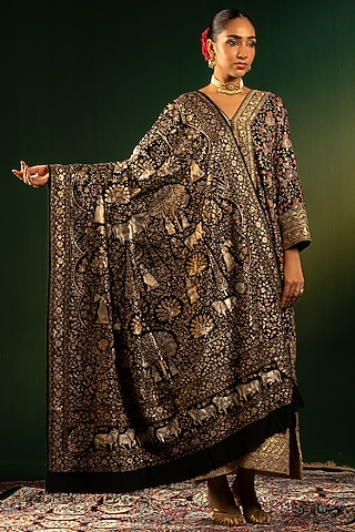 Black Silk Kasab Work Shawl by Dareaab by Sonia k Mahajan