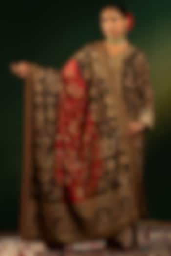 Red & Black Silk Zardosi Embroidered Shawl by Dareaab by Sonia k Mahajan at Pernia's Pop Up Shop