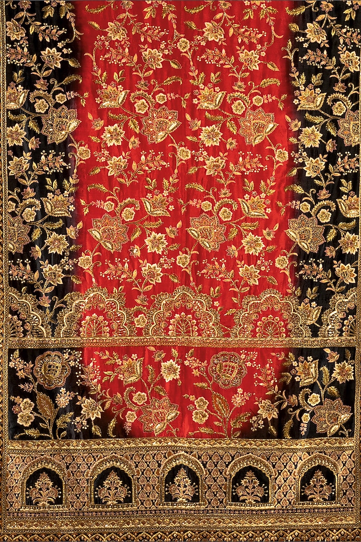 Red & Black Silk Zardosi Embroidered Shawl by Dareaab by Sonia k Mahajan at Pernia's Pop Up Shop