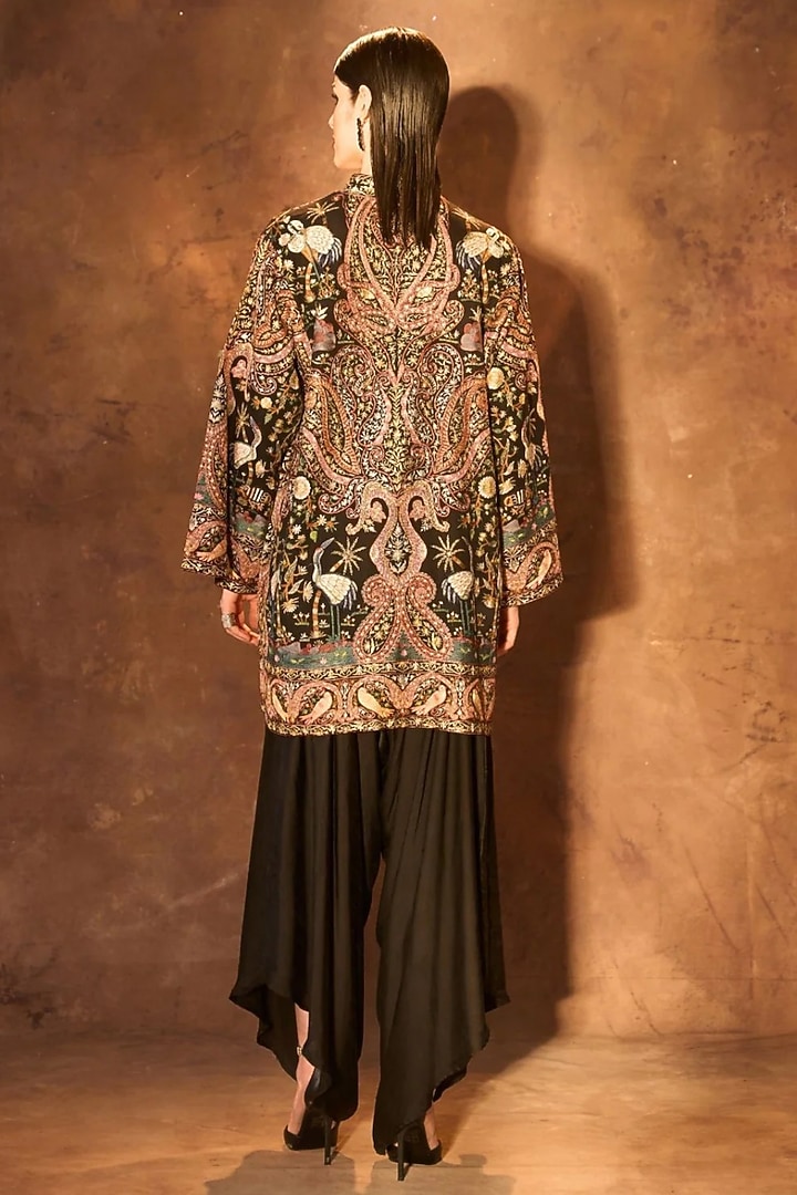 Black Silk Embroidered Kimono Jacket by Dareaab by Sonia k Mahajan at Pernia's Pop Up Shop