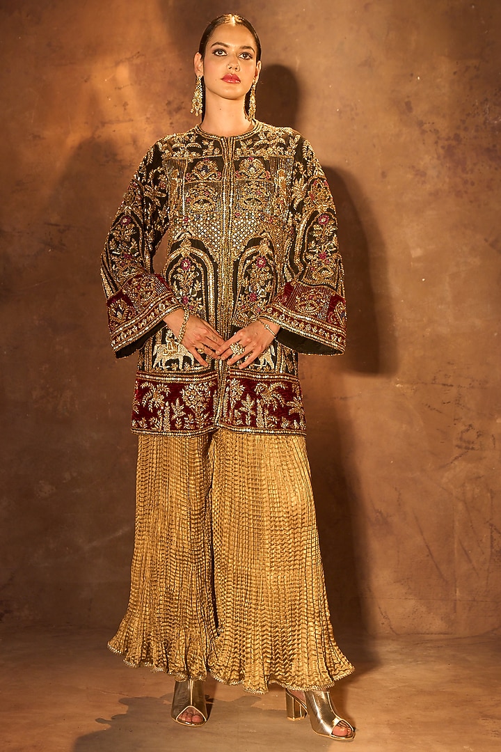 Black Silk Zardosi Embroidered Jacket by Dareaab by Sonia k Mahajan at Pernia's Pop Up Shop